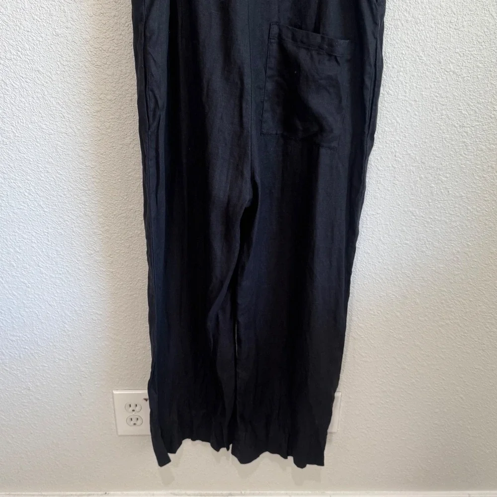 Everlane Black‎ 100% Linen Picnic Jumpsuit Button Front Wide Leg Womens Size 0